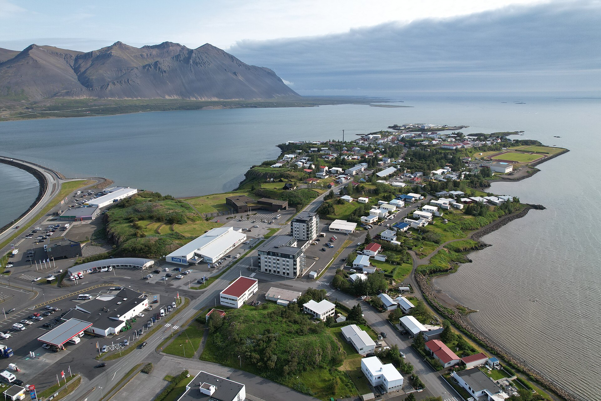Borgarnes and its bay in West Iceland, used as route context