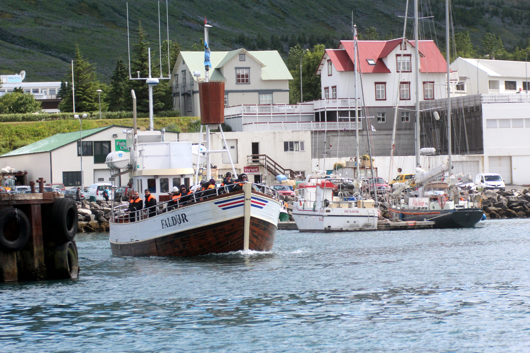 Whale-watching and fishing boats in Húsavík harbour