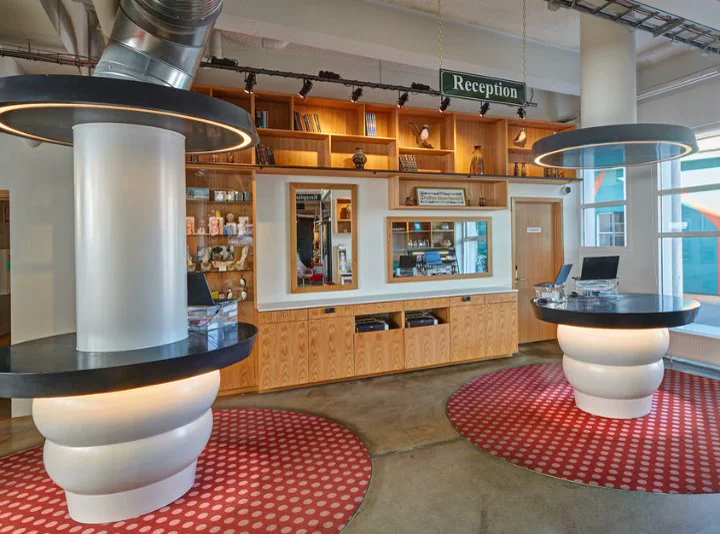 The Reykjavík Marina Hotel lobby with an old-harbour industrial feel