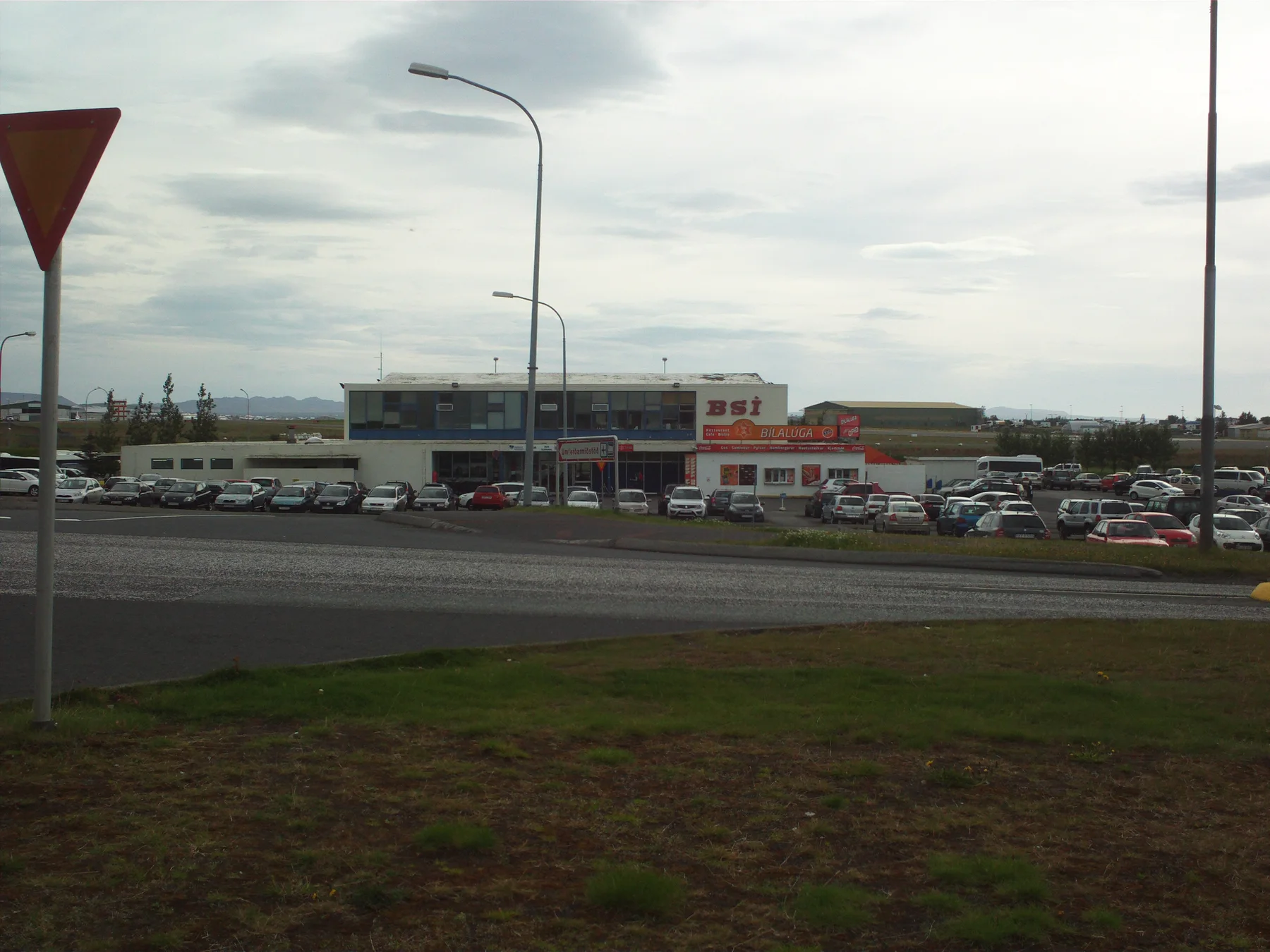 BSÍ bus terminal in Reykjavík with Flybus signs and bays